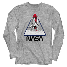 Nasa-Nasa Triangle-Gray Heather Adult L/S T-Shirt - Gray Heather