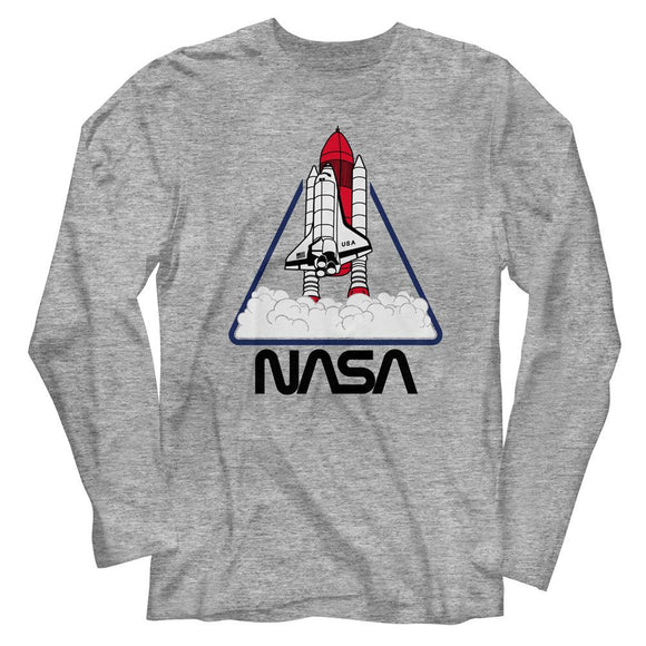 Nasa-Nasa Triangle-Gray Heather Adult L/S T-Shirt - Gray Heather