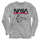 Nasa-Nasa Worm Logo And Shuttle-Gray Heather Adult L/S T-Shirt - Gray Heather
