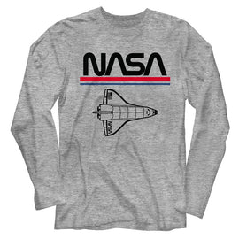 Nasa-Nasa Worm Logo And Shuttle-Gray Heather Adult L/S T-Shirt - Gray Heather