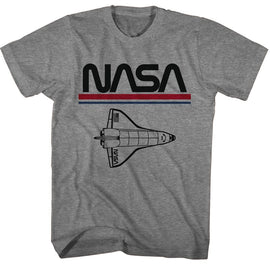 Nasa-Nasa Worm Logo Shuttle-Graphite Heather Adult S/S T-Shirt - Graphite Heather