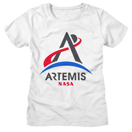 Nasa-Nasa Artemis Program Logo-White Ladies S/S T-Shirt - White