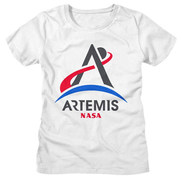Nasa-Nasa Artemis Program Logo-White Ladies S/S T-Shirt - White