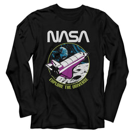 Nasa-Nasa Explore The Universe-Black Adult L/S T-Shirt - Black