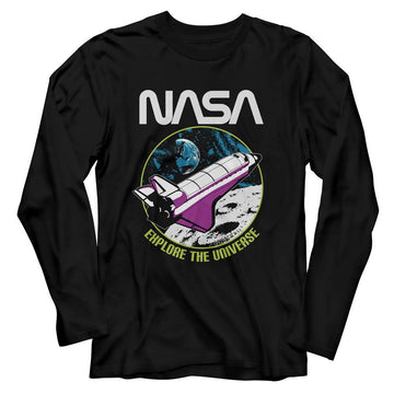 Nasa-Nasa Explore The Universe-Black Adult L/S T-Shirt - Black