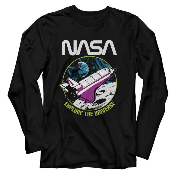 Nasa-Nasa Explore The Universe-Black Adult L/S T-Shirt - Black