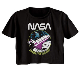 Nasa-Nasa Explore The Universe-Black Ladies S/S Festival Cali Crop-S - Black