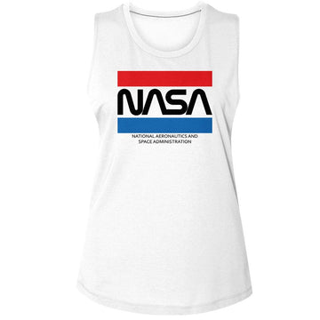 Nasa-Nasa Stripes-White Ladies Muscle Tank S - White