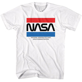 Nasa-Nasa Stripes-White Adult S/S T-Shirt - White