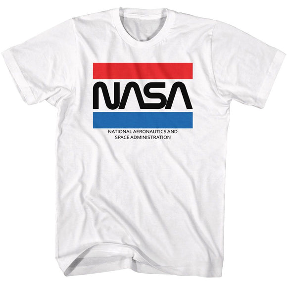 Nasa-Nasa Stripes-White Adult S/S T-Shirt - White