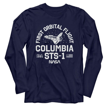 Nasa-Nasa Columbia Sts 1-Navy Adult L/S T-Shirt - Navy