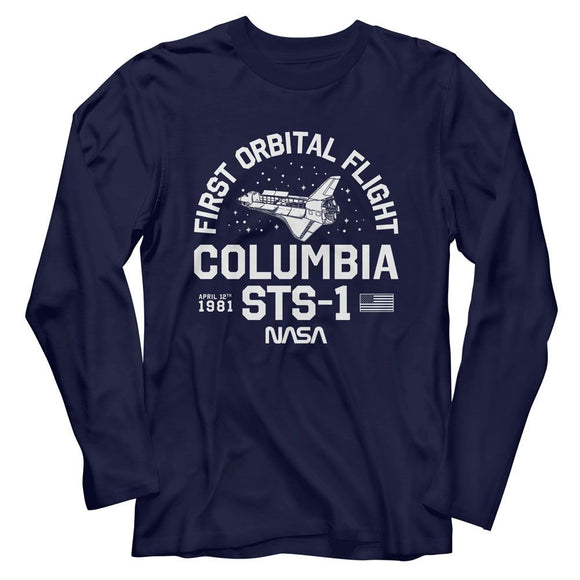 Nasa-Nasa Columbia Sts 1-Navy Adult L/S T-Shirt - Navy