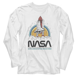 Nasa-Nasa Exploring Space Circles-White Adult L/S T-Shirt - White