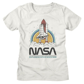 Nasa-Nasa Exploring Space Circles-Vintage White Ladies S/S T-Shirt - Vintage White