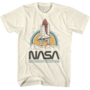 Nasa-Nasa Exploring Space Circles-Natural Adult S/S T-Shirt - Natural