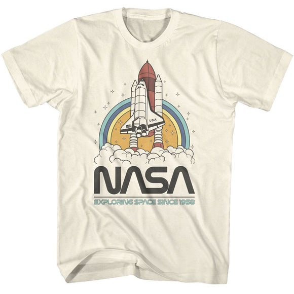 Nasa-Nasa Exploring Space Circles-Natural Adult S/S T-Shirt - Natural