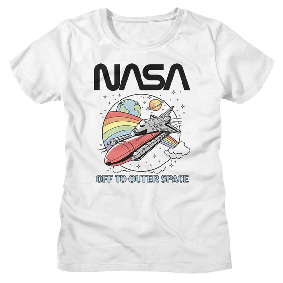 Nasa-Nasa To Space-White Ladies S/S T-Shirt - White