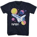 Nasa-Nasa Pastel Planets-Navy Adult S/S T-Shirt - Navy