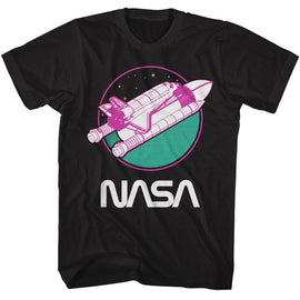 Nasa-Nasa Neon Orbiter-Black Adult S/S T-Shirt - Black