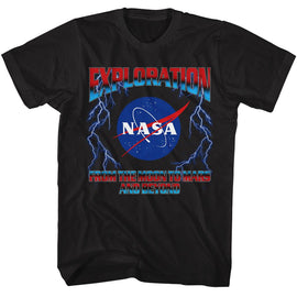 Nasa-Nasa Exploration Lightning-Black Adult S/S T-Shirt - Black