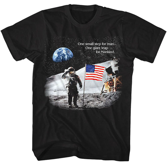 Nasa-Nasa One Small Step For Man-Black Adult S/S T-Shirt - Black