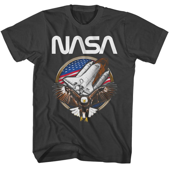 Nasa-Nasa Eagle And Shuttle-Smoke Adult S/S T-Shirt - Smoke