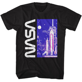 Nasa-Nasa Launch Pad-Black Adult S/S T-Shirt - Black
