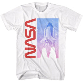 Nasa-Nasa Shuttle In Flight-White Adult S/S T-Shirt - White