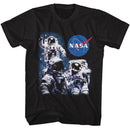 Nasa-Nasa 3 Astronauts And Meatball Logo-Black Adult S/S T-Shirt - Black