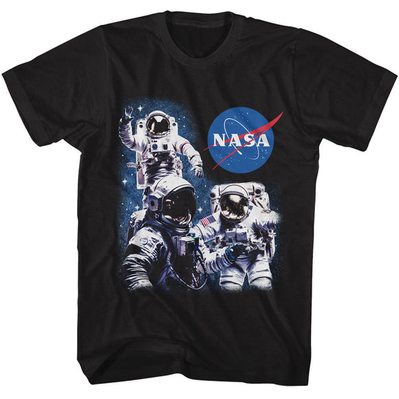 Nasa-Nasa 3 Astronauts And Meatball Logo-Black Adult S/S T-Shirt - Black