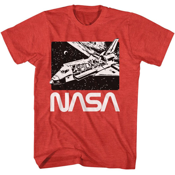 Nasa-Nasa Shuttle In Orbit-Red Heather Adult S/S T-Shirt - Red Heather