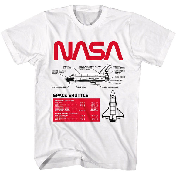 Nasa-Nasa Space Shuttle Specs-White Adult S/S T-Shirt - White