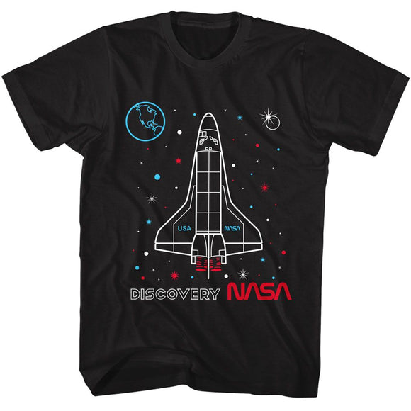 Nasa-Nasa Discovery Outlined-Black Adult S/S T-Shirt - Black
