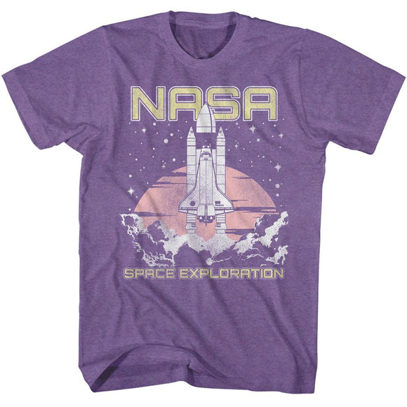 Nasa-Nasa Lift Off Space Exploration-Purple Heather Adult S/S T-Shirt - Purple Heather