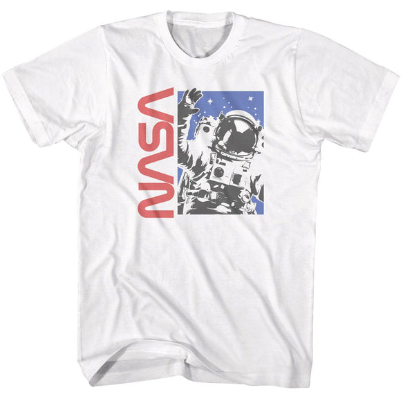 Nasa-Nasa Waving Astronaut-White Adult S/S T-Shirt - White