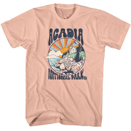 NATIONAL PARKS ACADIA ACADIA COLORFUL SUN S T-Shirt in Peach