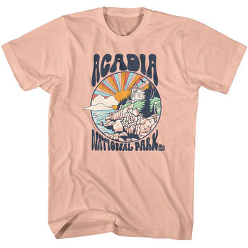NATIONAL PARKS ACADIA ACADIA COLORFUL SUN S T-Shirt in Peach