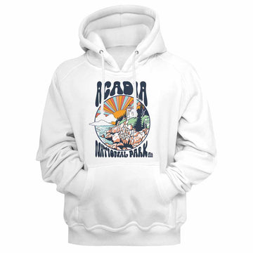 National Parks Acadia Colorful Sun White Adult Hooded Sweatshirt