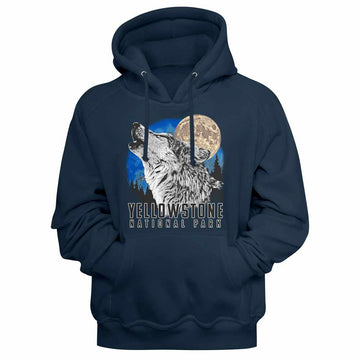 National Parks Yellowstone Wolf Moon Navy Adult Hooded Sweatshirt