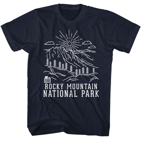 NATIONAL PARKS NPCA ROCKY MOUNTAIN MINIMAL LINE ART S T-Shirt in NAVY