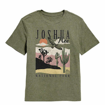 National Parks Joshua Tree Landscape With Cacti Military Green Heather Youth T-Shirt