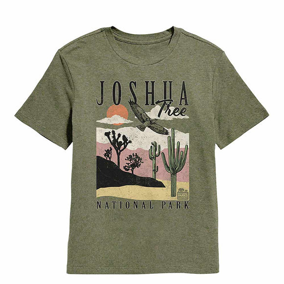 National Parks Joshua Tree Landscape With Cacti Military Green Heather Youth T-Shirt