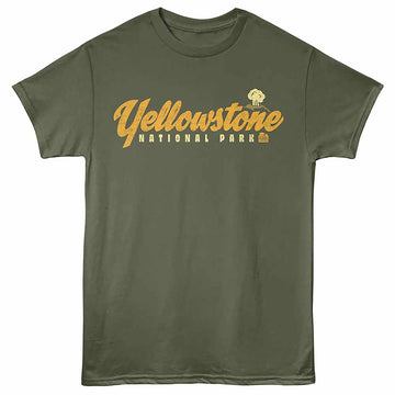 National Parks Yellowstone Geyser Military Green Adult T-Shirt