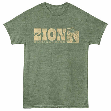 National Parks Zion Utah Military Green Heather Adult T-Shirt