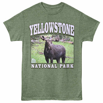 National Parks Ynp Moose Military Green Heather Adult T-Shirt