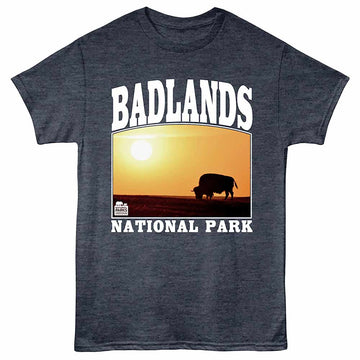 National Parks Badlands Bison Navy Heather Adult T-Shirt