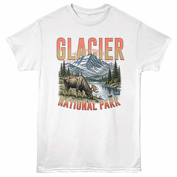 National Parks Glacier Moose White Adult T-Shirt