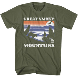 NATIONAL PARKS NPCA GSM BEAR AND MTNS DARK S T-Shirt in Military Green