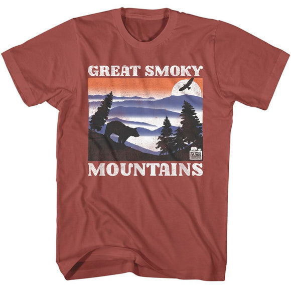 NATIONAL PARKS NPCA GSM BEAR AND MTNS LIGHT S T-Shirt in Terracotta