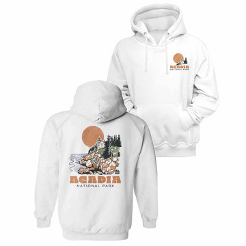National Parks Acadia F B White Adult Hooded Sweatshirt